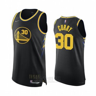 Camiseta Golden State Warriors Stephen Curry #30 Ciudad 2021-22 Autentico Negro