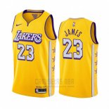 Camiseta Los Angeles Lakers Lebron James #23 Ciudad 2019-20 Amarillo