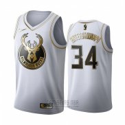 Camiseta Golden Edition Milwaukee Bucks Giannis Antetokounmpo #34 Blanco