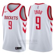 Camiseta Houston Rockets Zhou Qi #9 Swingman Association 2017-18 Blanco