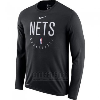 Camiseta Manga Larga Brooklyn Nets Negro Practice Legend Performance