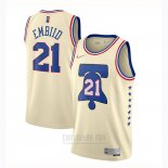 Camiseta Philadelphia 76ers Joel Embiid #21 Earned 2020-21 Crema