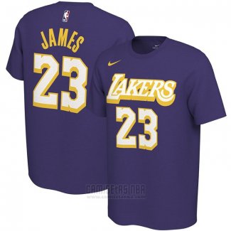 Camiseta Manga Corta Lebron James Los Angeles Lakers Violeta 2019-20 Ciudad