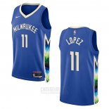 Camiseta Milwaukee Bucks Brook Lopez #11 Ciudad 2022-23 Azul