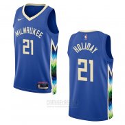 Camiseta Milwaukee Bucks Jrue Holiday #21 Ciudad 2022-23 Azul