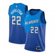 Camiseta Milwaukee Bucks Khris Middleton #22 Ciudad 2020-21 Azul