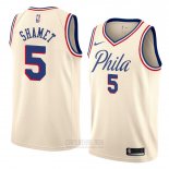 Camiseta Philadelphia 76ers Landry Shamet #5 Ciudad 2018 Crema