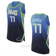 Camiseta Dallas Mavericks Luka Doncic #77 Ciudad Autentico Azul