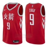 Camiseta Houston Rockets Zhou Qi #9 Ciudad 2017-18 Rojo