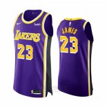 Camiseta Los Angeles Lakers LeBron James #23 Statement Autentico Violeta