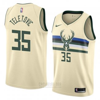 Camiseta Milwaukee Bucks Mirza Teletovic #35 Ciudad 2018 Crema