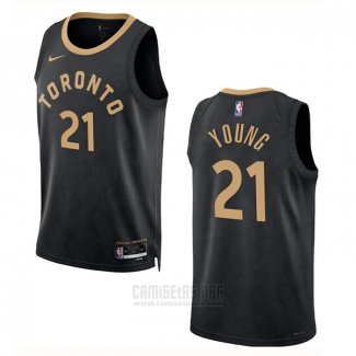 Camiseta Toronto Raptors Thaddeus Young #21 Ciudad 2022-23 Negro