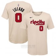 Camiseta Manga Corta Damian Lillard Portland Trail Blazers Crema 2019-20 Ciudad