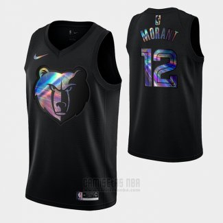 Camiseta Memphis Grizzlies Ja Morant #12 Iridescent Logo Negro