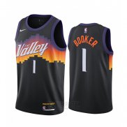 Camiseta Phoenix Suns Devin Booker #1 Ciudad 2020-21 Negro