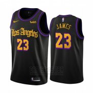 Camiseta Los Angeles Lakers Lebron James #23 Ciudad 2019-20 Negro