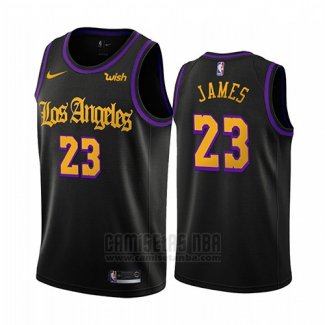 Camiseta Los Angeles Lakers Lebron James #23 Ciudad 2019-20 Negro