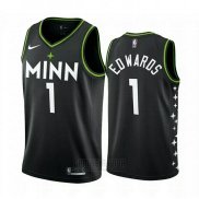 Camiseta Minnesota Timberwolves Anthony Edwards #1 Ciudad 2020-21 Negro