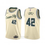 Camiseta Milwaukee Bucks Robin Lopez #42 Ciudad 2019-20 Crema