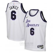 Camiseta Nino Los Angeles Lakers LeBron James #6 Ciudad 2022-23 Blanco