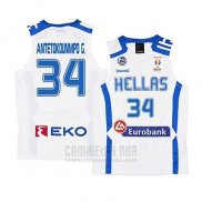 Camiseta Grecia Giannis Antetokounmpo #34 2019 FIBA Baketball USA Cup Blanco