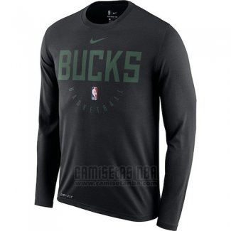 Camiseta Manga Larga Milwaukee Bucks Negro Practice Legend Performance