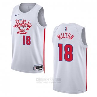 Camiseta Philadelphia 76ers Shake Milton #18 Ciudad 2022-23 Blanco