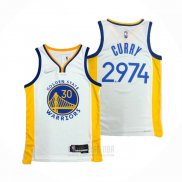 Camiseta Golden State Warriors Stephen Curry 2974th 3 Points Blanco