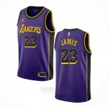 Camiseta Los Angeles Lakers LeBron James #23 Statement 2022-23 Violeta