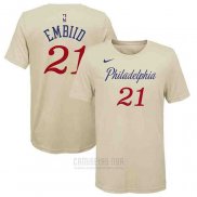 Camiseta Manga Corta Joel Embiid Philadelphia 76ers Crema 2019-20 Ciudad
