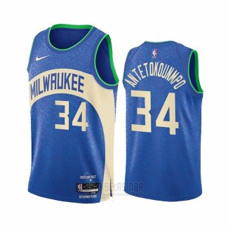 Camiseta Milwaukee Bucks Giannis Antetokounmpo #34 Ciudad 2023-24 Azul