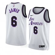 Camiseta Los Angeles Lakers LeBron James #6 Ciudad 2022-23 Blanco