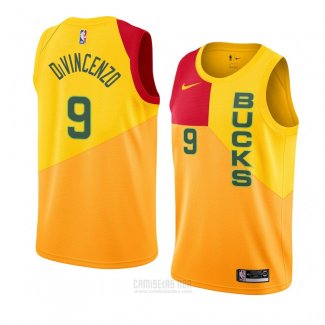 Camiseta Milwaukee Bucks Donte Divincenzo #9 Ciudad 2018-19 Amarillo