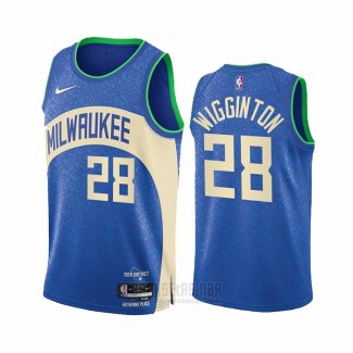 Camiseta Milwaukee Bucks Lindell Wigginton #28 Ciudad 2023-24 Azul