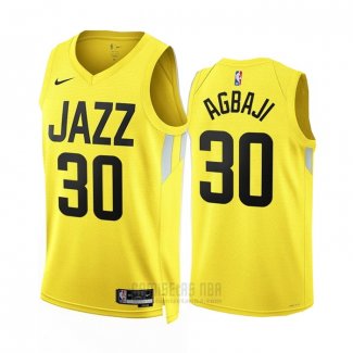 Camiseta Utah Jazz Ochai Agbaji #30 Icon 2022-23 Amarillo