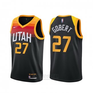 Camiseta Utah Jazz Rudy Gobert #27 Ciudad 2020-21 Negro