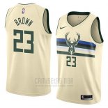 Camiseta Milwaukee Bucks Sterling Brown #23 Ciudad 2018 Crema