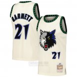 Camiseta Minnesota Timberwolves Kevin Garnet #21 Mitchell & Ness Chainstitch Crema