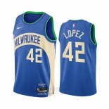 Camiseta Milwaukee Bucks Robin Lopez #42 Ciudad 2023-24 Azul