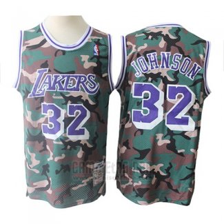 Camiseta Los Angeles Lakers Magic Johnson #32 Camuflaje Verde