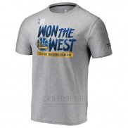 Camiseta Manga Corta Golden State Warriors 2019 Western Conference Champions Locker Room Gris